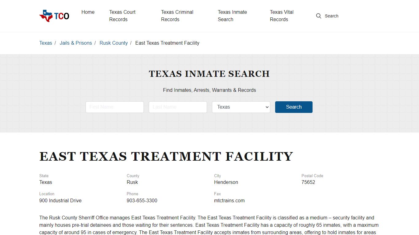 East Texas Treatment Facility - txcountyoffices.org