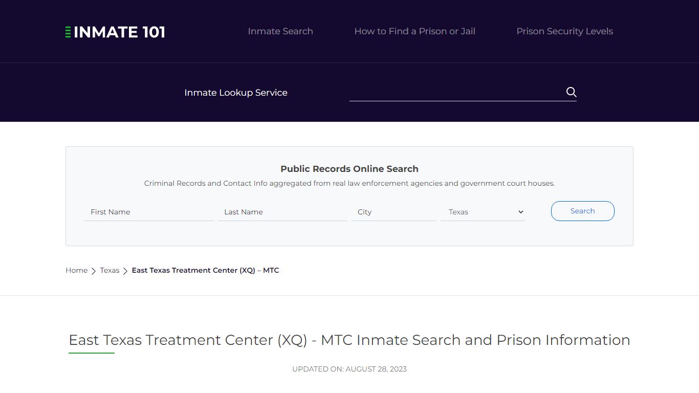 East Texas Treatment Center (XQ) - MTC Inmate Search, Visitation, Phone ...